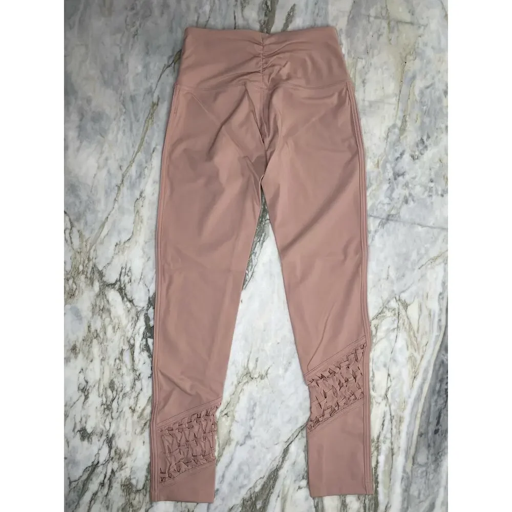 FREE PEOPLE MOVEMENT Revelation Cut Out Macrame Muted Pink Leggings Size XS - Picture 3 of 5